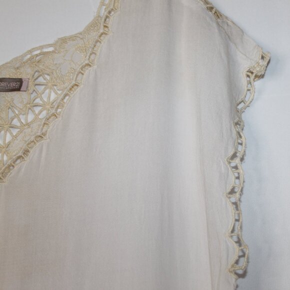FOREVER 21 WOMENS CREAM CROCHET TOP BLOUSE SZ M SLEEVELESS RAYON LIGHTWEIGHT - Picture 6 of 12